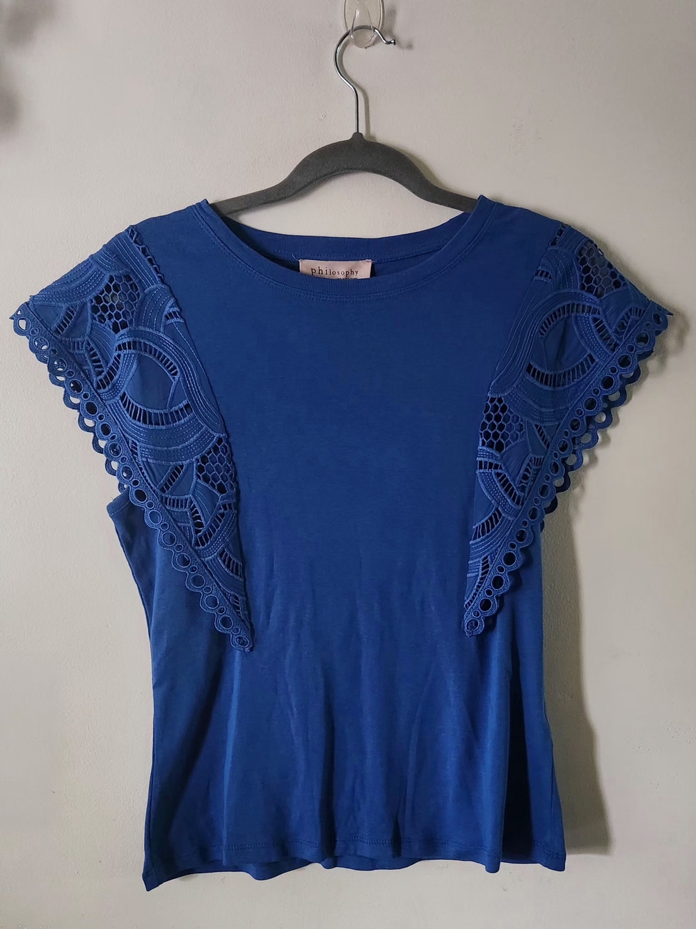 Philosophy Royal Blue lace sleeve tee